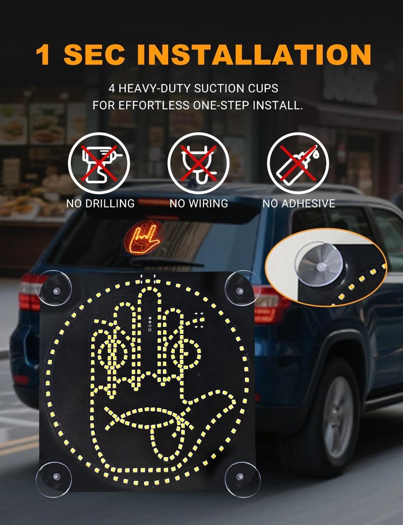 ALDST Car Finger Light with Remote, Hand Gesture Amber LED Light with Suction Cup - 14 Modes for Road Rage Warning Signs Car Accessory Christmas Xmas Gift for Men Women - Image 3